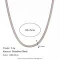 Flat silver stainless steel snake chain necklace with 18K finish and polished texture - Steel Color Necklace (40+5cm)