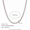 Sleek 3.1mm stainless steel flat blade snake chain necklace in 18K silver finish - Steel Necklace (60+5cm)