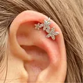 Eleganter Blumen-Ohrclip aus Silber mit Zirkonia-Steinen für Ohren ohne Löcher - Drei-Blumen-Design / Silber