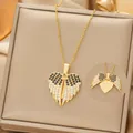Golden heart angel wings necklace with micro-pave crystals and I Love You engraving - Two-tone Opening Wings LOVE YOU / Gold