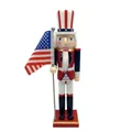 Detailsicht der Onkel Sam Nussknacker-Holzfigur mit Zylinder und US-Flagge - Klassischer Uncle Sam Stars Stripes Stil (LL0094)