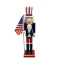 Detail der Uncle Sam Nussknacker Figur mit US-Flagge und gestreiftem Zylinder - Dunkelblaue Uniform Mit Flagge Stil (LL0092)