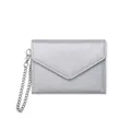 Silver envelope clutch bag in lychee pattern leather with sleek metal chain strap - Silver