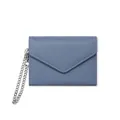 Slim fog blue leather envelope wristlet wallet with litchi pattern and silver chain - Grey Blue