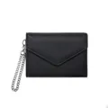 Slim black lychee pattern leather wristlet envelope wallet with silver chain strap - Black