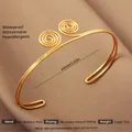 Exquisite 18K gold plated stainless steel open cuff bracelet with dual coil spiral design - Gold Tight Fillet Style