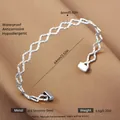 Waterproof 304 stainless steel open bangle in silver finish with 8mm hollow grid texture - Silver Overlapping Wave Style