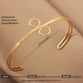 Minimalist double-layer 18k gold plated stainless steel open bangle, 67mm diameter - Gold Infinity Style