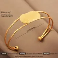 Adjustable 18k gold plated stainless steel cuff bracelet with hammered texture detail - Gold Oval Hammered Style