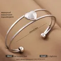 Silver adjustable stainless steel cuff bracelet with heart detail and textured band - Silver Heart Texture Style (40)