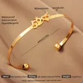 Adjustable 18k gold plated stainless steel open bangle with 520 heart and crown detail - Gold 520 Rhinestone Style (43)