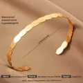 Adjustable 18k gold plated stainless steel open bangle with woven texture design - Gold Cross Wave Style (46)