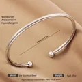 Silver 304 stainless steel open cuff bracelet with granular texture and ball ends - Silver Spaced Texture Style (57)