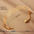 Adjustable 18k gold plated stainless steel layered wavy open cuff bracelet for women - Gold Triple Layer Texture Style