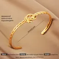 Adjustable 18k gold plated stainless steel open bangle with minimalist knot design - Gold Double Layer Knot Texture Style