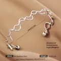 Adjustable silver finish wavy open bangle in 304 stainless steel for women - Silver Interlaced Wave Style (71)
