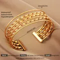 Adjustable 18k gold plated stainless steel cuff bracelet featuring multi-layer hollow design - Gold Five Layer Texture Stainless Steel Style
