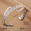 Silver 304 stainless steel open bangle with woven texture and anti-allergy finish - Silver Z-Shaped Braid Texture Style