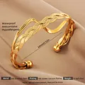 Exaggerated 18K gold plated stainless steel open cuff bracelet with twisted weave design - Gold Z-Shaped Braid Polished Style