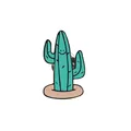 Broche en émail cactus mignon avec visage souriant et fermoir papillon argenté au dos - Cactus
