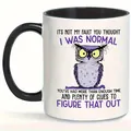 Detail of creative ceramic mug showing funny cartoon owl and humorous quote print - Funny Owl Style (6886-16)