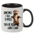 Detailed view of the otter illustration and humor quote on a white ceramic coffee mug - Otter Illustration Style (6886-12)