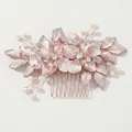 Braut-Haarkamm in Roségold mit Vintage-Perlen, Strass und handgefertigten Legierungsblumen - Roségold