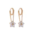 Elegant gold drop earrings with delicate chain and sparkling zircon flower charms - Gold