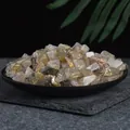 Natural rutilated quartz crystal stones in a black matte dish for aromatherapy - Titanium Crystal (9-12mm) 100g