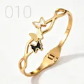 Close-up of gold butterfly cuff bracelet with tricolor butterfly details and dual-layer bands - Three-color Frosted Mother of Pearl Butterfly Style (010)