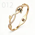 Detail of rose gold butterfly bangle with black enamel and zircon pavé infinity design - Infinity Enamel Butterfly Point Diamond Style (012)