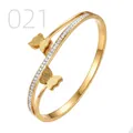 Close-up of gold-plated butterfly stainless steel bangle with sparkling cubic zirconia - Double Ring Row Diamond Frosted Butterfly Style (021)