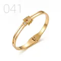 Golden stainless steel butterfly bangle with zirconia and double-row band design - Layered Frosted Polished Butterfly Style (041)