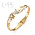 Elegant gold butterfly stainless steel bracelet with sparkling white zirconia crystals - Streamlined Bangle Pave Triple Butterfly Style (045)