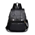 Sac à dos vintage pour femmes en similicuir noir, grande capacité et design en patchwork - Noir