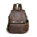 Sac à dos vintage en similicuir marron foncé avec grande capacité et bretelles - Kaki