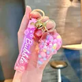 Pink ice cream keychain with colorful beans, bubble strap, and golden bell detail - Ice Cream Colorful Bead Style / Pink