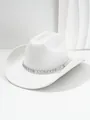 Detail eines weißen Filz-Cowboyhuts mit schimmernder silberner Strass-Fransenborte - M (56-58cm) / Weiß
