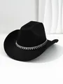 Detailansicht der silbernen Strassfransen und Ketten an einem schwarzen Cowboyhut - M (56-58cm) / Schwarz