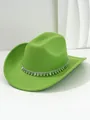 Neongrüner Cowboyhut mit silbernem Fransenband und funkelnden Kristallakzenten - M (56-58cm) / Grün