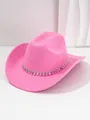 Dettaglio ravvicinato di cappello da cowboy rosa acceso con frange di cristallo lucide - M (56-58cm) / Rosa