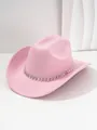 Dettaglio di cappello da cowboy in feltro rosa con catena a nappe e strass a goccia d'acqua - M (56-58cm) / Rosa Chiaro