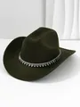 Dettaglio cappello cowboy in feltro verde oliva con catena argento e ciondoli di cristallo - M (56-58cm) / Verde Militare