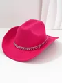 Dettaglio cappello da cowboy rosa con catena argentata e pendenti in cristallo strass - M (56-58cm) / Rosa Rosso