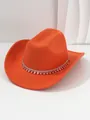 Dettaglio cappello da cowboy arancione acceso con frange di strass argentati lucidi - M (56-58cm) / Rosso Arancio