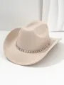 Dettaglio cappello da cowboy in feltro kaki con frangia di strass e catena di perline - M (56-58cm) / Beige