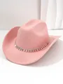 Dettaglio cappello da cowboy rosa con frange di strass argentati brillanti e lusso - M (56-58cm) / Rosa Corallo