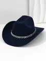 Dettaglio cappello da cowboy blu scuro con catena d'argento e ciondoli in strass - M (56-58cm) / Blu Notte