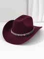 Dettaglio cappello da cowboy bordeaux con frange di cristallo e catena in argento - M (56-58cm) / Borgogna