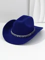 Dettaglio cappello da cowboy blu navy con catena argentata e decorazioni in strass - M (56-58cm) / Blu Zaffiro